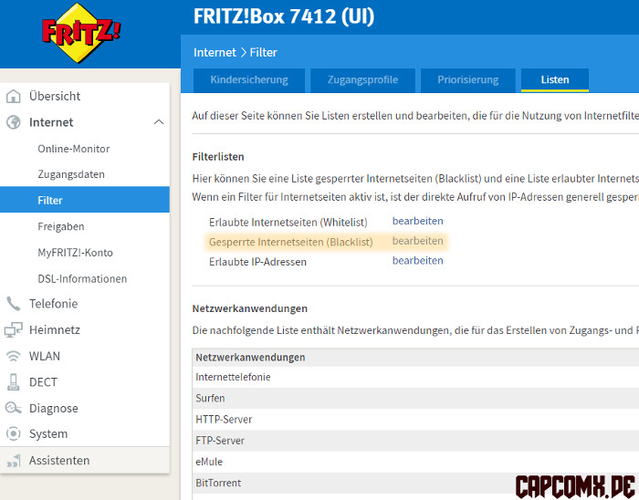 Fritzbox-Menü zum Werbung blockieren